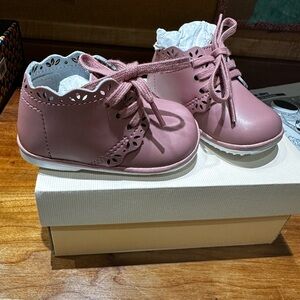Girls Pink Lace-Up Leather Boots